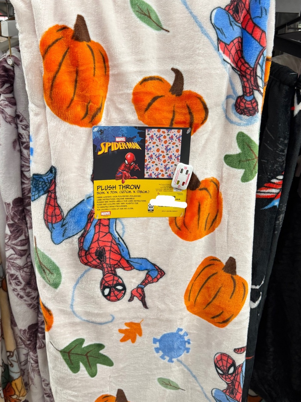 Kids Halloween Plush Throw Blanket - White & Orange Pumpkin